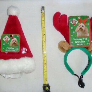 Vintage Christmas 2 Piece Plush Puppies Pet Adjustable Straps Hats